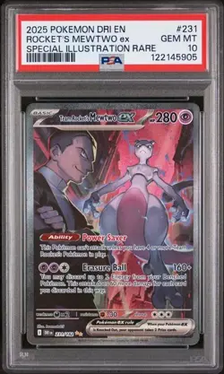 2025 POKEMON DRI SPECIAL ILLUSTRATION RARE #231 TEAM ROCKET'S MEWTWO EX PSA 10 - Image 3