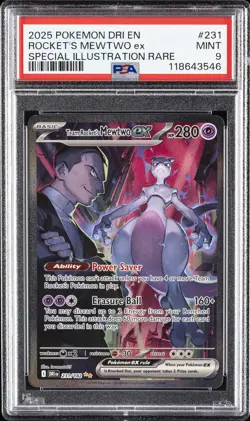 2025 POKEMON DRI SPECIAL ILLUSTRATION RARE #231 TEAM ROCKET'S MEWTWO EX PSA 9 - Image 1