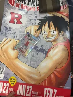 One Piece Monkey D. Luffy College Basketball SEALED Promo Card & Poster RUTGERS - Image 1