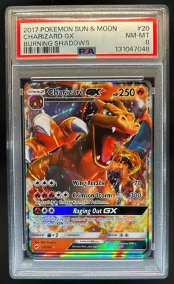 2017 Pokemon Sun & Moon Burning Shadows Charizard GX #20/147 PSA 8 - Image 1