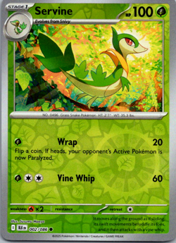 Pokemon TCG NM Servine 002/086 Reverse Holo Black Bolt - Image 1