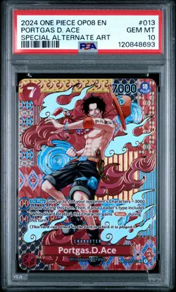 2024 ONE PIECE OP08-TWO LEGENDS SPECIAL ALTERNATE ART #013 PORTGAS D. ACE PSA 10 - Image 1