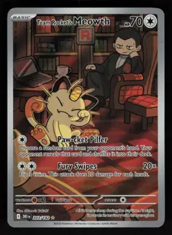 2025 Pokemon Destined Rivals TEAM ROCKET's MEOWTH Illustration Rare Card 203/182 - Image 1