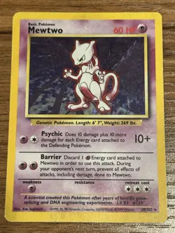 1999 Pokemon TCG Mewtwo Base Set Holo Unlimited Rare Card - Image 1