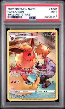 Psa 9 2022 POKEMON SWORD & SHIELD BRILLIANT STARS #TG01 FULL ART/FLAREON - Image 1
