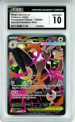 CGC GEM MINT 10 Pokemon TCG Mega Lopunny ex 128/094 Me02: Phantasmal Flames Holo - Image 1