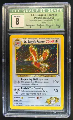 2000 Pokemon Gym Heroes Lt. Surge's Fearow Holo #7/132 CGC 8 - Image 1