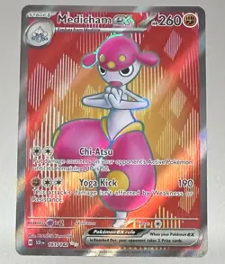 POKEMON TCG MEDICHAM EX 161/142 STELLAR CROWN FULL ART MINT FROM PACK TO SLEEVE - Image 1