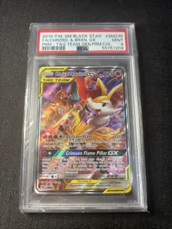2019 POKEMON TAG TEAM GENERATIONS FULL ART/CHARIZARD & BRAIXEN GX PSA 9 - Image 1