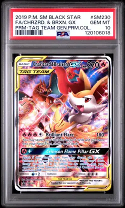 2019 POKEMON SM TAG TEAM GENERATIONS FULL ART/CHARIZARD & BRAIXEN GX PSA 10 - Image 1