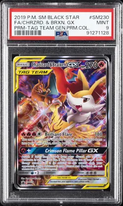 2019 POKEMON TAG TEAM GENERATIONS FULL ART/CHARIZARD & BRAIXEN GX PSA 9 - Image 1