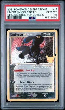 PSA 10 2021 UMBREON-GOLD STAR POKEMON CELEBRATIONS CLASSIC COLL POP SERIES 5 #17 - Image 1