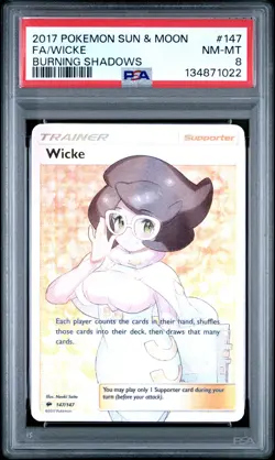 2017 POKEMON SUN & MOON BURNING SHADOWS #147 FULL ART/WICKE PSA 8 - Image 1