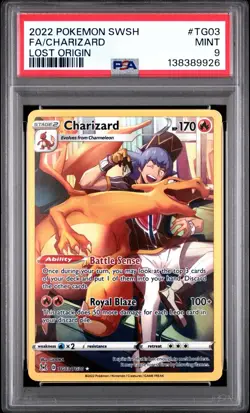 Psa 9 2022 POKEMON SWORD & SHIELD LOST ORIGIN #TG03 FULL ART/CHARIZARD - Image 1