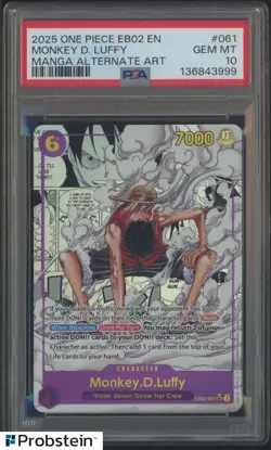 2025 One Piece EN EB02 Manga Alternate Art #061 Monkey D. Luffy PSA 10 GEM MINT - Image 1
