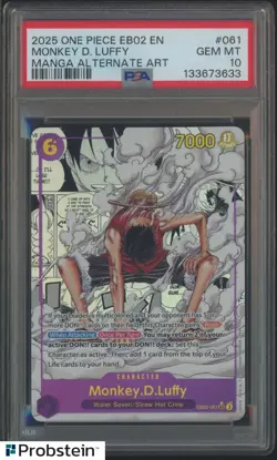 2025 One Piece EN EB02 Manga Alternate Art #061 Monkey D. Luffy PSA 10 GEM MINT - Image 1