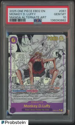 2025 One Piece EN EB02 Manga Alternate Art #061 Monkey D. Luffy PSA 10 GEM MINT - Image 1
