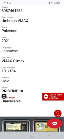 Japanese Pokemon 2021 Umbreon VMAX 101/184 VMAX Climax Holo CGC Prestine 10 - Image 3