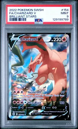 2022 POKEMON SWORD & SHIELD BRILLIANT STARS #154 FULL ART/CHARIZARD V PSA 9 - Image 1