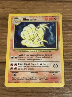 Ninetales 1999 Pokemon Base Set 12/102 Rare Holo MP - Image 1