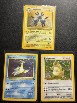 Lot Of 3 VTG Pokemon Cards Lapras Magneton Kangaskhan MP Fossil Jungle Base Set - Image 1