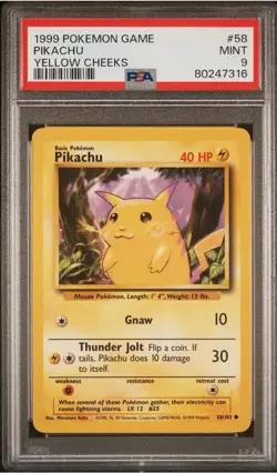 1999 Pokemon Base Set Pikachu #58 Yellow Cheeks English Unlimited - PSA 9 MINT - Image 1