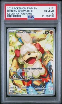 2024 Hisuian Growlithe 181/167 Twilight Masquerade IR Pokemon PSA 10 - Image 1