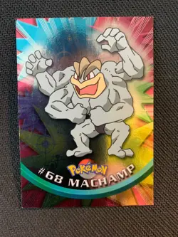 1999 topps Pokemon TV Animation SERIES 1 Foil #68 Machamp Blue Logo - Image 1