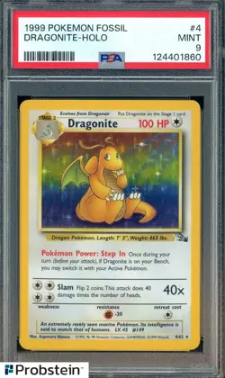 1999 Pokemon Fossil #4 Dragonite Holo PSA 9 MINT - Image 1