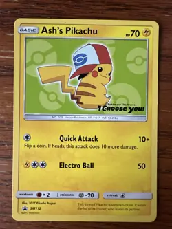 Ash's Pikachu SM110 Pokemon TCG Special Promo Card Mint Condition - Image 1