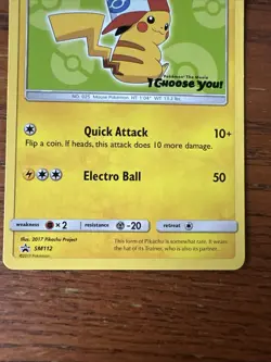 Ash's Pikachu SM110 Pokemon TCG Special Promo Card Mint Condition - Image 3