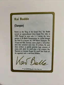 Biography Kai Budde 1999 World Championship Biography Card MTG Magic LP - Image 1