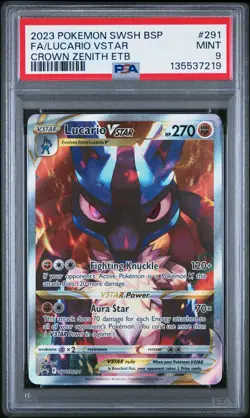 2023 POKEMON SWSH CROWN ZENITH ETB PROMO #291 FULL ART/LUCARIO VSTAR PSA 9 - Image 1