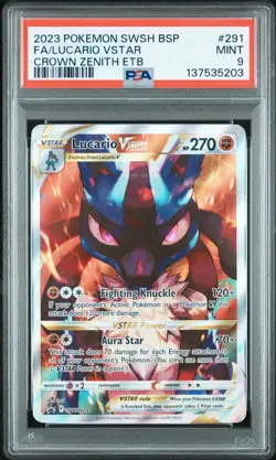 2023 POKEMON SWSH CROWN ZENITH ETB PROMO #291 FULL ART/LUCARIO VSTAR PSA 9 - Image 1