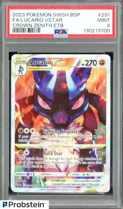 2023 Pokemon SWSH BSP Crown Zenith ETB #291 FA Lucario VSTAR PSA 9 - Image 1