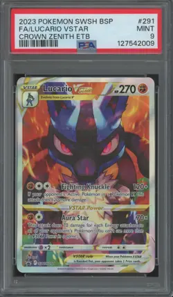 2023 Pokemon SWSH BSP Crown Zenith ETB Full Art #291 Lucario Vstar Mint PSA 9 - Image 1