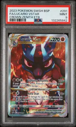 2023 POKEMON SWSH CROWN ZENITH ETB PROMO #291 FULL ART/LUCARIO VSTAR PSA 9 - Image 1