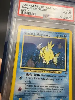Pokemon Shining Magikarp Neo Revelation Unlimited PSA 8 Swirl W/Blue Jewel Guard - Image 3