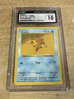 POKEMON BASE SET SHADOWLESS STARYU 65/102 VINTAGE RARE CGC 10 GEM MINT - Image 1