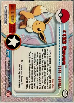 2000 Topps Pokemon TV Animation Edition Series Non Holo #133 Eevee Blue Label - Image 2