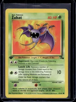 1999 Pokemon Fossil 1st Edition Zubat #57/62 - Image 1
