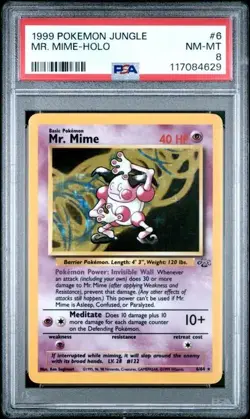 Pokemon Card TCG Jungle Mr. Mime Holo Card 6/64 Rare Unlimited PSA 8 - Image 1