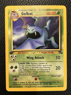 Pokemon TCG 1st Edition Golbat 34/62 Fossil Set Uncommon Card NM 1999 Vintage - Image 1