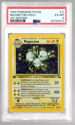 PSA 6 EX - MT 1st edition MAGNETON HOLO Pokemon Fossil Card! - Image 1