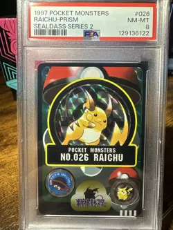1997 Pokemon JPN Pocket Monsters Sealdass Series 2 #026 Raichu Prism PSA 8 - Image 1