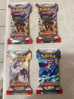 Lot of 4 Pokemon TCG+Sleeves Scarlet Violet Paldea Evolved Sleeved Booster Packs - Image 1