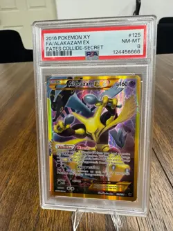 2016 POKEMON XY FATES COLLIDE SECRET #125 FULL ART ALAKAZAM EX PSA 8 NM-MT - Image 1