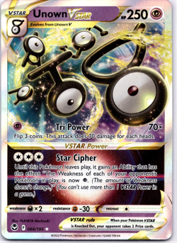 Pokemon TCG Unown VSTAR 066/195 Silver Tempest Holo Rare Near Mint - Image 1