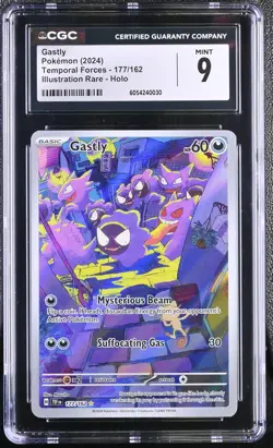 2024 Pokemon English Gastly 177/162 Temporal Forces Illustration Rare Holo CGC 9 - Image 1