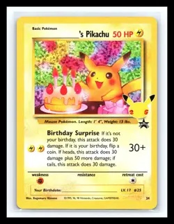 💥 Pokemon TCG Birthday Pikachu #24 Celebrations 25th Anniversary Rare Holo - Image 1